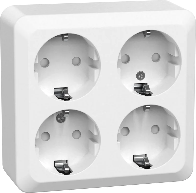 Gelia Connect 2 Home Vägguttag 4-vägs, utanpåliggande, jordat, Strömbrytare & vägguttag