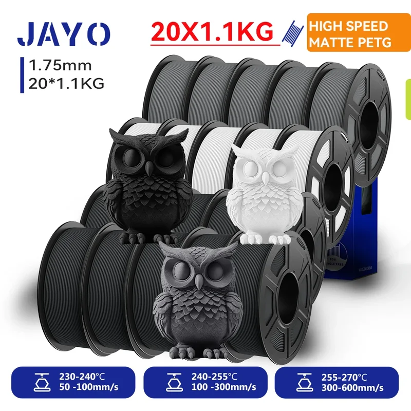 AliExpress - JAYO 20 rouleaux de filament PETG 3D haute vitesse, filament PETG 3D mat pour imprimante 3D, filament à haut débit, effet mat rapide, 