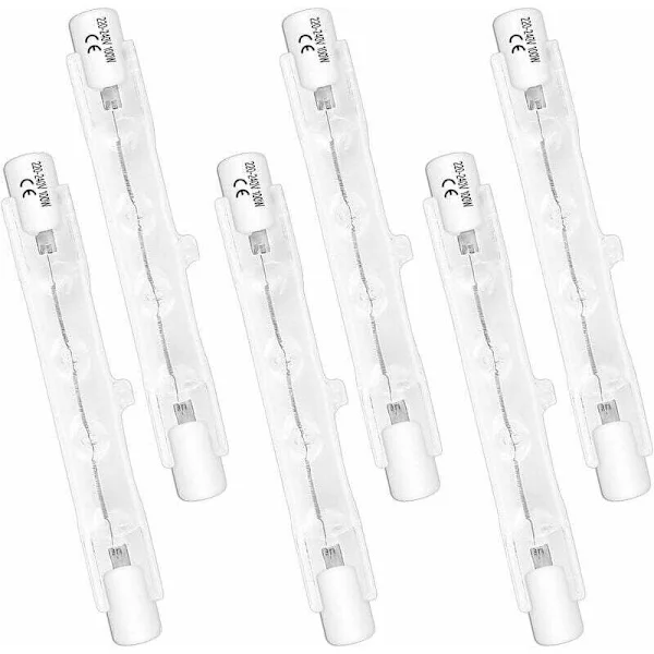 6-pack R7S 78mm 100W 230V Halogenlampor, Dimbar Halogenrör, 2700K Varmvitt Ljus, 1500LM Ljusflöde, Linjära Halogenspotlights, Ideal