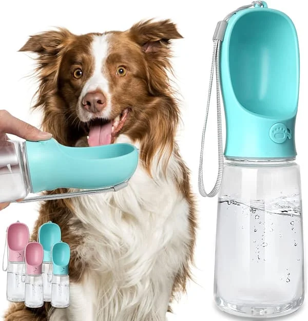 Vandflaske til hund, lækagesikker bærbar hvalpevandbeholder med drikkefoder til kæledyr udendørs gåture, vandreture, rejser (19oz blå