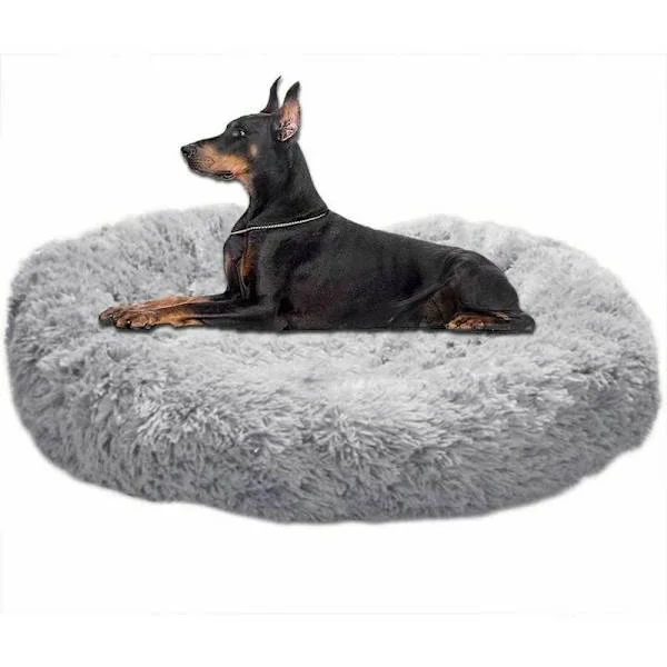 Ekstra Stor Vaskbar Rund Hundeseng med Pute, Deluxe Hundekurv Pute Donut Hundeseng Stor Størrelse, L-80cm, Lysegrå