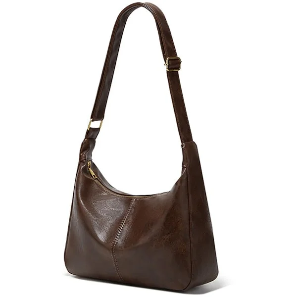 PU Leather Hobo Shoulder Bag With Adjustable Strap And Zipper, Slouchy Crossbody Bag For Women Daily Work Travel, Brown 30 X 22 X 10 Cm