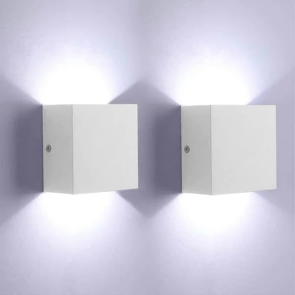 2-pakning LED Vegglampe Innendørs Opp og Ned Vegglampe Moderne Vegglampe Belysning Svart 7W Aluminium-FX- Hvitt hvitt lys