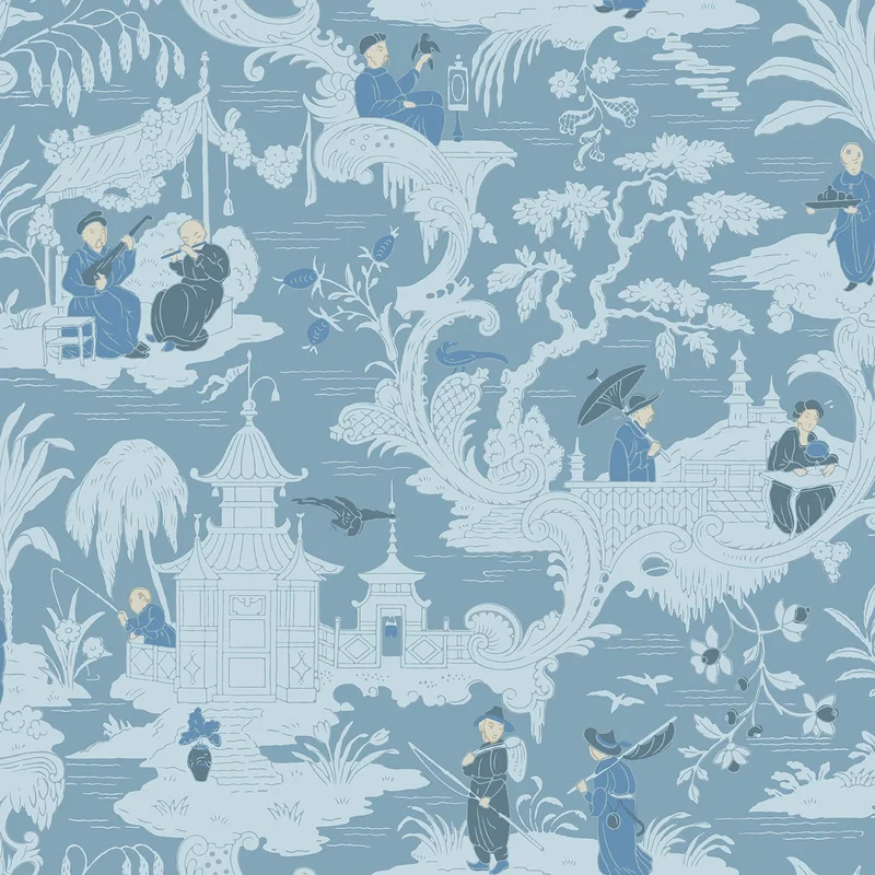 Chinese Toile Wallpaper - Cole & Son Sample / Ice Blue