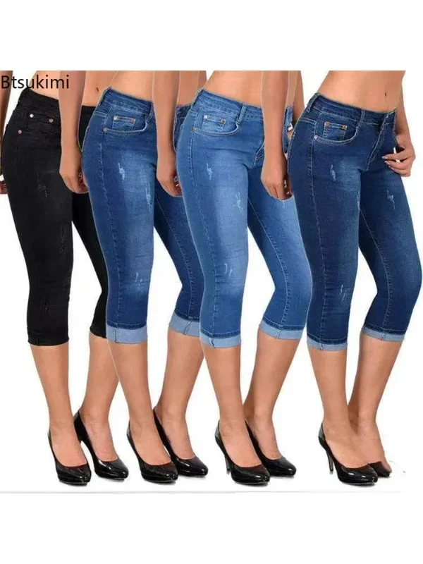 AliExpress - 2026 Sommer Damen Skinny Denim-Hosen Mittlere Taille Stretch Capri-Hosen Knielange Hosen Modische Neue Damen Bleistifthosen Jeans