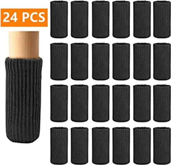24-pack stolsstrumpor, stolsbensskydd, stolsben, pallar, fotpallar, elastisk tjock botten, golvskydd, svarta stolsbensstrumpor