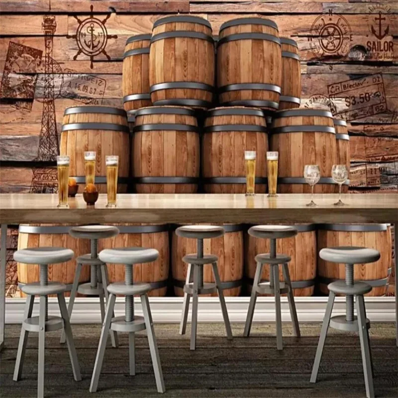 AliExpress - Papier peint mural personnalisé avec motif de baril de vin, style rétro nostalgique, fond TV, papier peint mural en bois, décoration de 