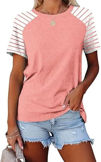 Dame topper Sommer kortermede skjorter Raglan stripete T-skjorter