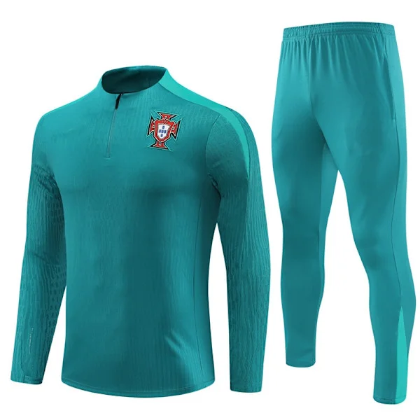 2425 Ny fotballtreningsdress med halv glidelås, høst- og vinterdress, voksen, barn, Portugal/Grønn Portugal/Grønn qd Portugal/Grønn Portugal/Grønn