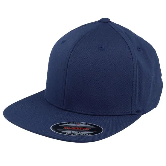 Flexfit - Blå fitted Keps - Flat Brim Navy Fitted @ Hatstore