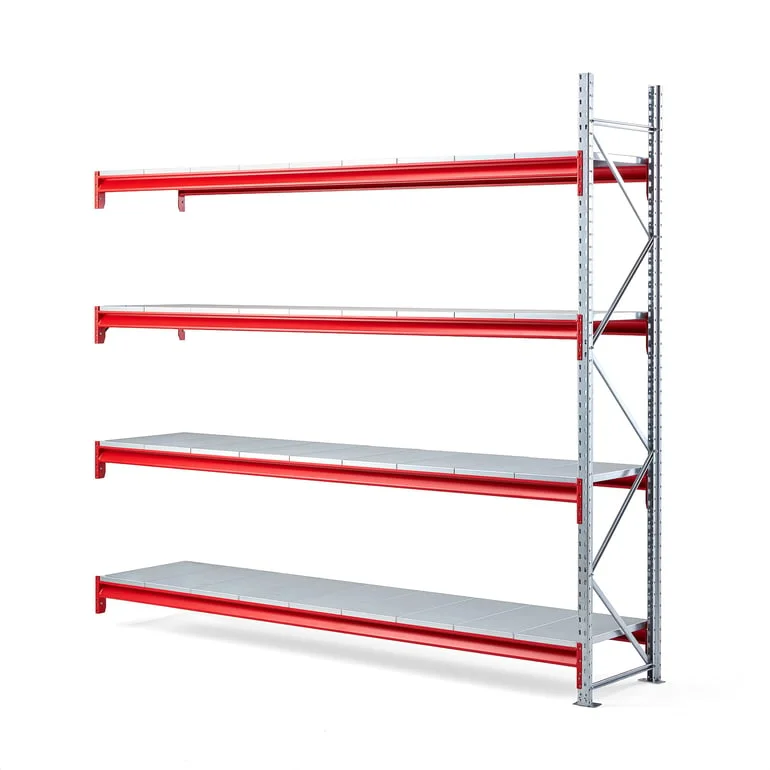 Lagerreol, påbyggseksjon, H2500 B2700 D600 mm, 4 hyller i stål