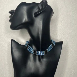 Långt vintagehalsband med äkta sötvattenspärlor & magnetiska hematitpärlor Retro 90-tal 00-tal