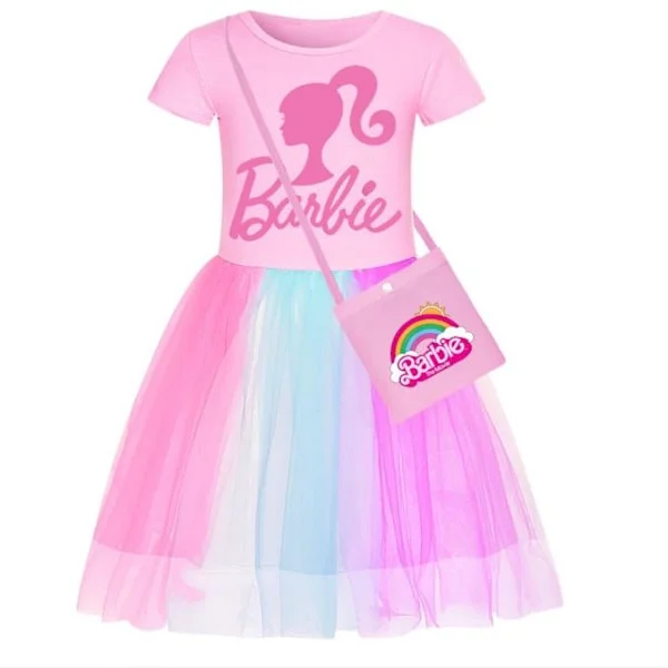 Barnevakter Barbie Regnbuestjerner Tyll Prinsessefest Fin Tutu Kjole Med Veske Pink-A