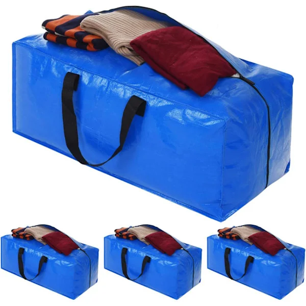 Extra Large Heavy Duty Storage Bags, Blue Moving Bags with Zippers for Storing Clothes, Blankets, and Boxes