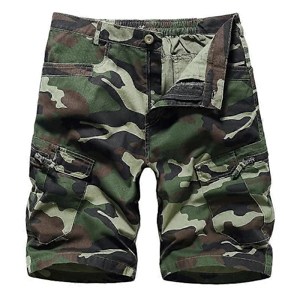 Camo Cargo Shorts for Menn, Relaxed Fit, Cargo Shorts med Flere Lommer for Utendørsbruk - Grønn kamuflasje