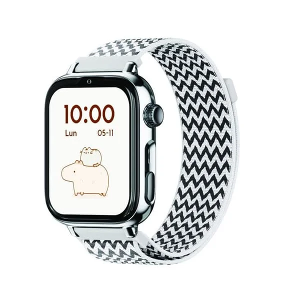 SaveFamily SaveWatch Plus 2 | GPS-klocka för Barn, Samtal, Whatsapp, App Store - Silverfärgad Urskiva och Zig Zag Tygarmband