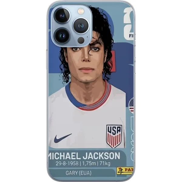 Kompatibelt Mobildeksel til Apple iPhone 13 Pro Max Illustrasjon av Michael Jackson i en hvit fotballtrøye med design inspirert av samlekort