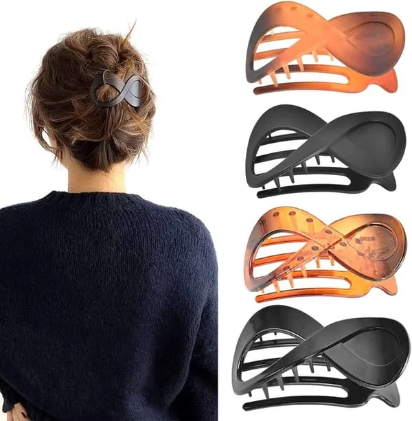 4 stk Hårklemmer i Matt Fransk Stil, Store Akryl Hårklemmer, Sklisikre Hårklemmer, Tykt Hår, Flate Hårklemmer, Greps Hårklemmer, Banan Barrette