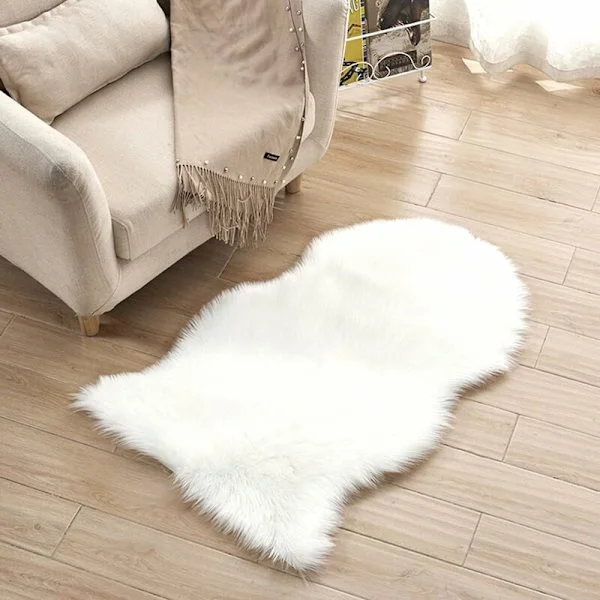 Fårskinnsmatta, mjuk och fluffig, perfekt för vardagsrum, öppen spis, sovrum eller barnrum (Vit 60 x 90 cm)