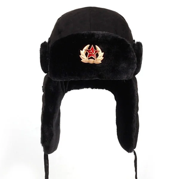 Rysk Ushanka Badge Bomber Hatt Pilothatt Vinterhatt med Öronlappar Varm Vinterhatt