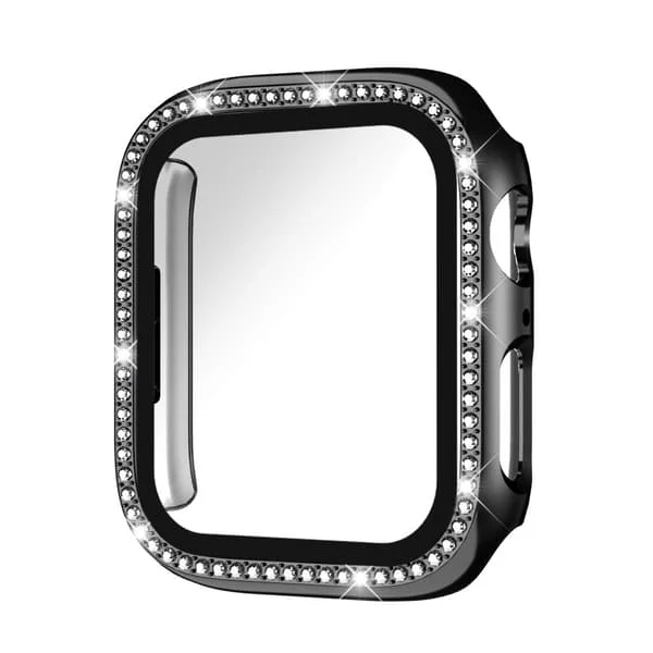 Diamant-indlagt fulddækkende skærmbeskytter i hærdet glas og stødsikkert urcover, kompatibel med 49 mm Apple Watch