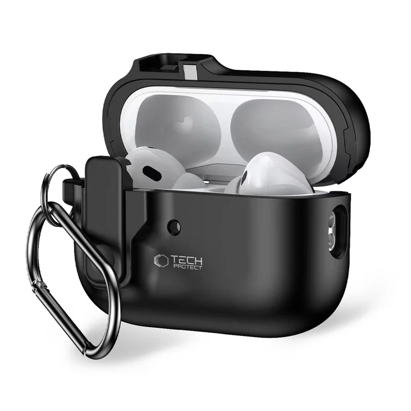 Tech-Protect Slim Hook-etui med karabinkrok for Apple AirPods Pro 1 / 2 - Svart