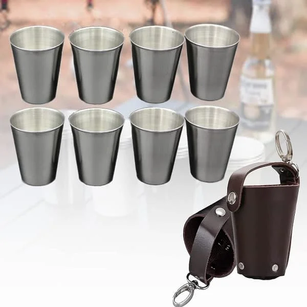 Rostfria snapsglas, bärbara camping snapsglas med 2 fodral, metall rese vinglas stammar för fest utomhus inomhus bbq camping