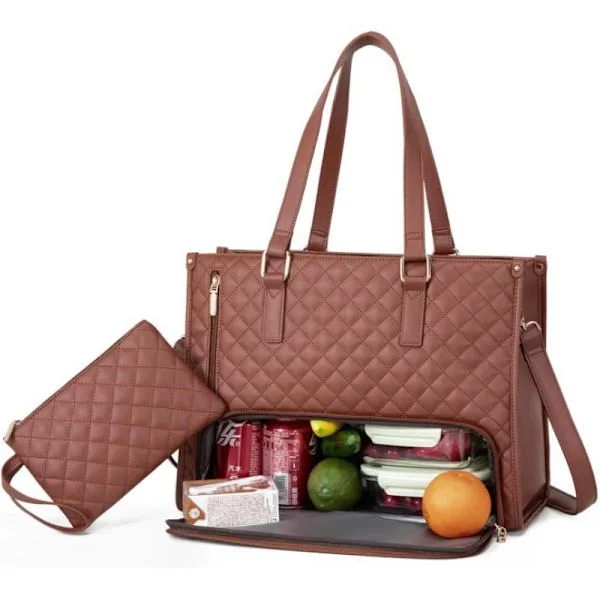 2-in-1 Bag and Lunch Bag - 15.6 inch, Insulated Lunch Bag, Cooler Bag, Leakproof Cooler Bag, Laptop Bag for Work Brown