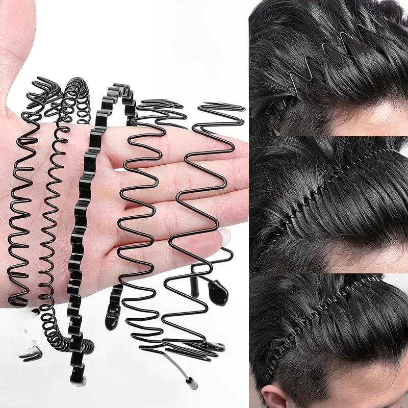 AliExpress - 6/1 pièces mode métal bandeau pour hommes femmes unisexe noir ondulé cheveux tête cerceau sport bandeau bandeau cheveux accessoires