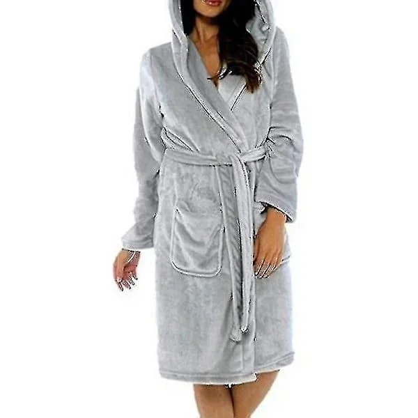 Vinter Fleece Badrock Dam Badrock Med Huva Fluffig Handduk Filt Badrock Grå