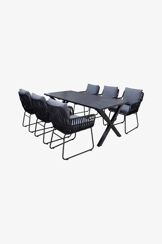 LifestyleGarden - Bord 190 cm & 6 st Mikado-stolar - Svart - Matgrupper - Från Homeroom