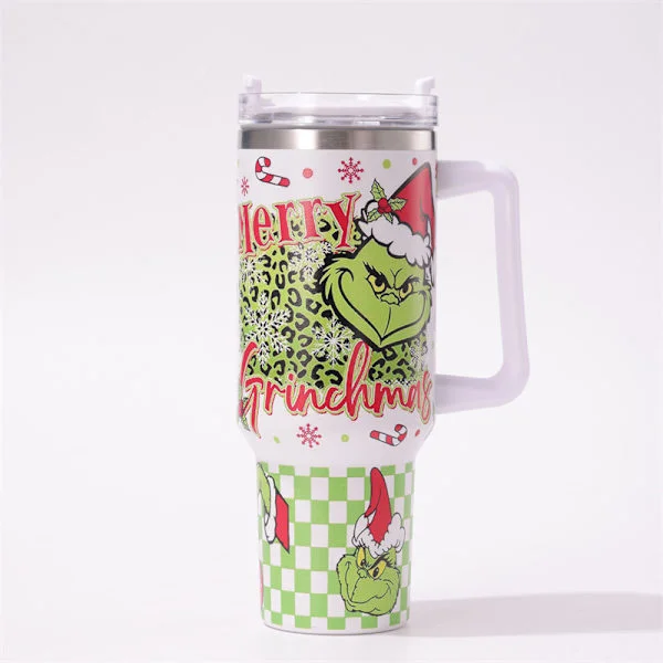 Christmas Grinch 40 Oz Juomapullo Kahvalla ja Pillillä, Juomapullo Pillillä