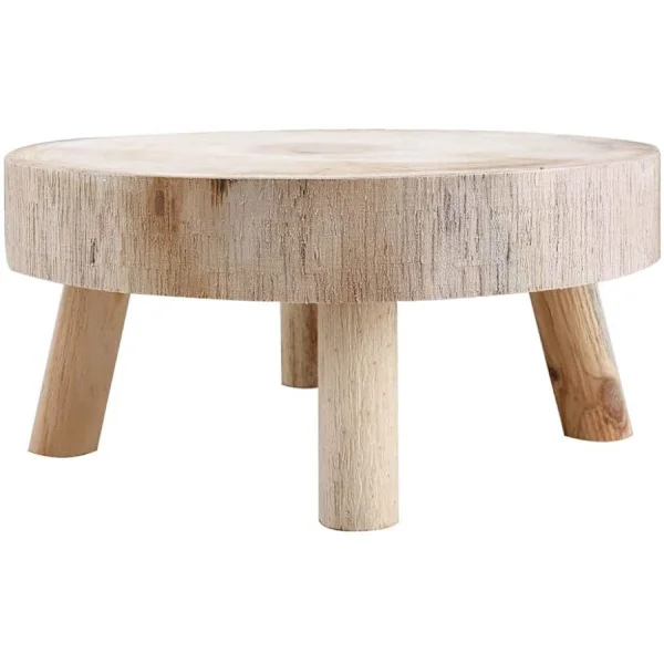 SUREH Holz-Plantestativ, lite, rundt, blomsterpotteholder, for innendørs og utendørs bruk, krakk i tre, plantestativ, rustikk dekorasjon, S trefarge