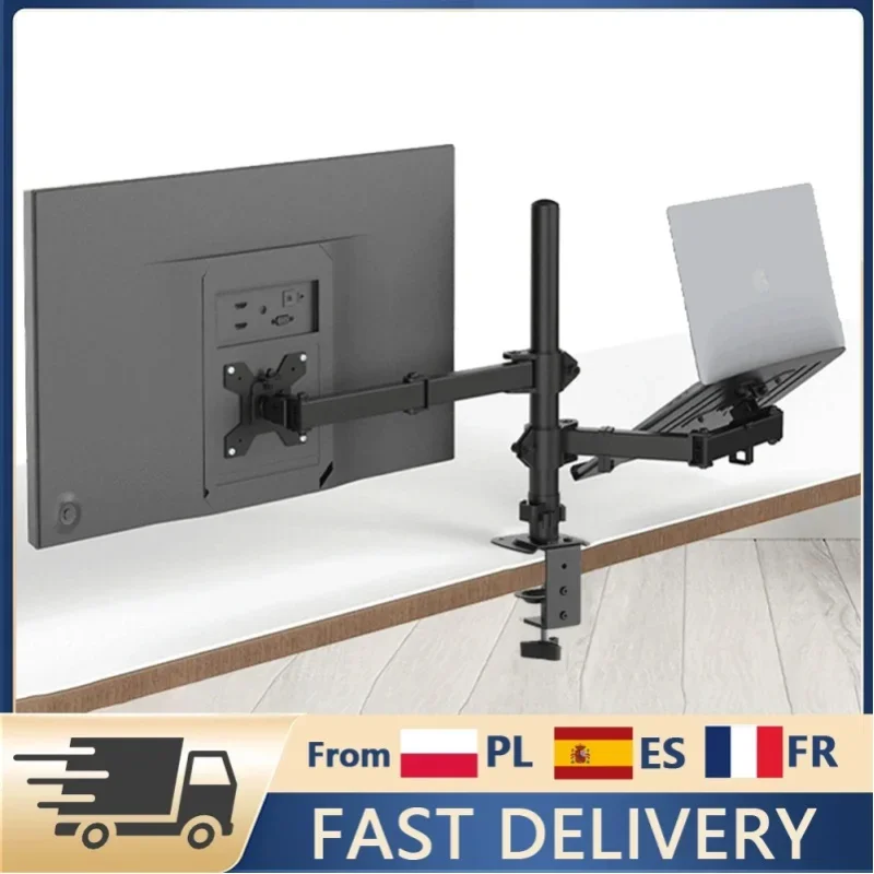 AliExpress - Dubbele monitorarm bureausteun voor 13-27 inch schermen en 17 inch laptops, verstelbare hoogte, hoek en afstand laptopstandaard