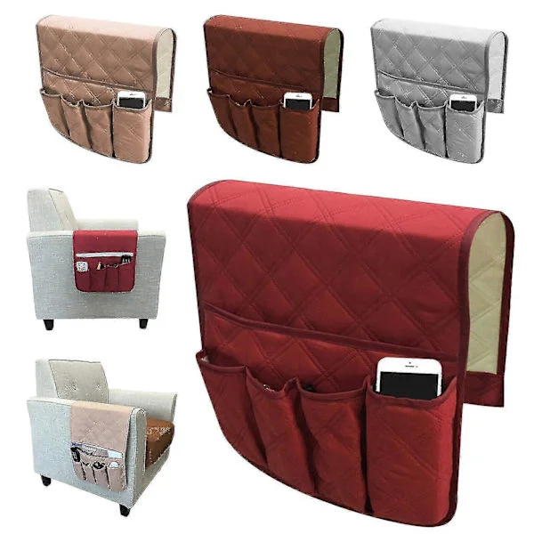Armstödsorganisatör TV Fjärrkontrollhållare - 5 Fickors Förvaring för Soffa Fåtölj Beige Beige