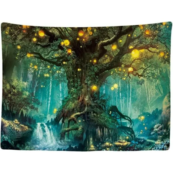 Fortryllende Fe-tre Natur Teppe - 200x150 cm Stor Veggdekor - Panoramisk Stoff Veggheng for Soverom-FX-