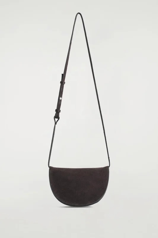 COS Women's Curved Crossbody Bag Suede in Brown