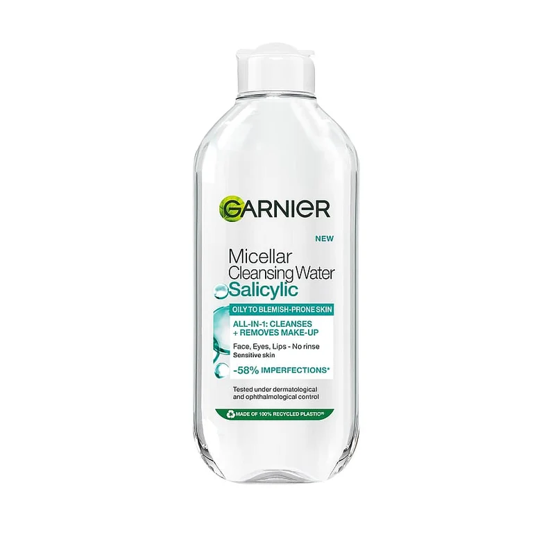 Spar 25% • Køb 2, Garnier Micellar Cleansing Water Salicylic 400 MLT, Hudpleje, Renseprodukter, Micellar Water