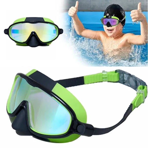 Svømmebriller for barn, svømmebriller for barn med nesemaske, bredt synsfelt, antidugg, UV-beskyttelse, vanntett svømmebrille