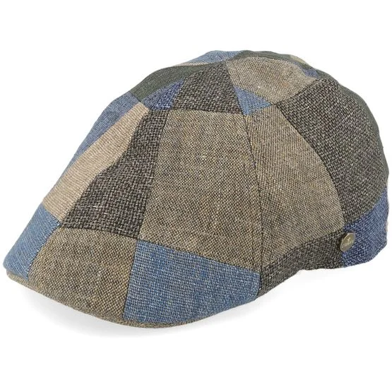 Lierys - Beige flatcap Cap - Duck Patchwork Patchwork Flat Cap @ Hatstore Herren Schiebermütze Leinen Größe M 57cm