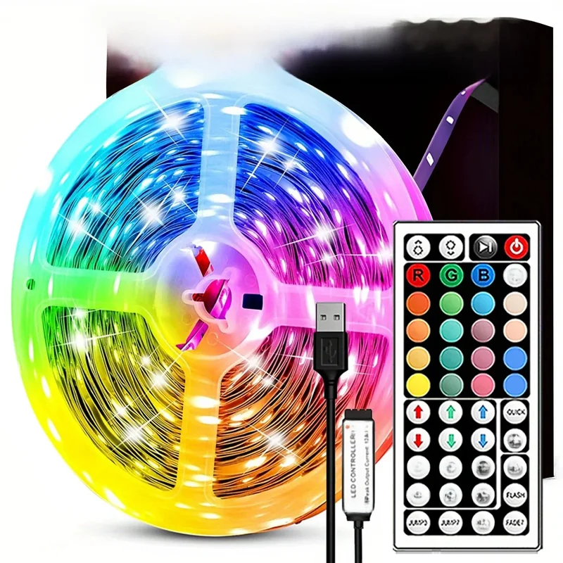 AliExpress - RGB-LED-Streifenlichter mit Fernbedienung, Luces LED-Raumleuchte, USB, flexibles Band für Raumdekoration, TV-Hintergrundbeleuchtung, 