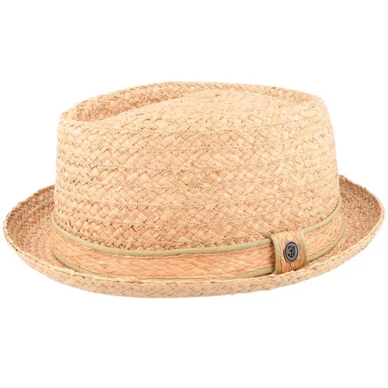 Jaxon & James - Raffia Diamond Crown Straw Pork Pie Straw Beige Hat - @ Hatstore
