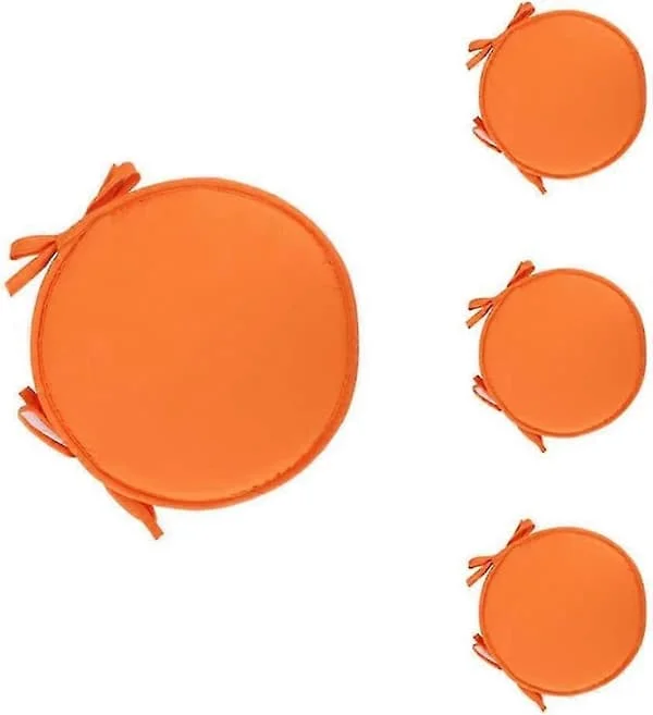 Sett med 4 runde stolputer, runde puter til spisebord og stol med snor, 38 cm, oransje