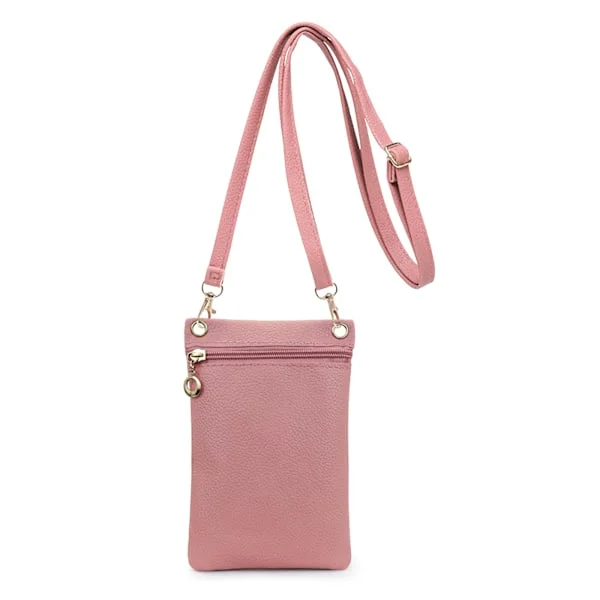 Liten Mobilväska, Mjuk Mobilväska i PU-läder för Damer, Mobilficka Crossbody Mobilväska - Rosa