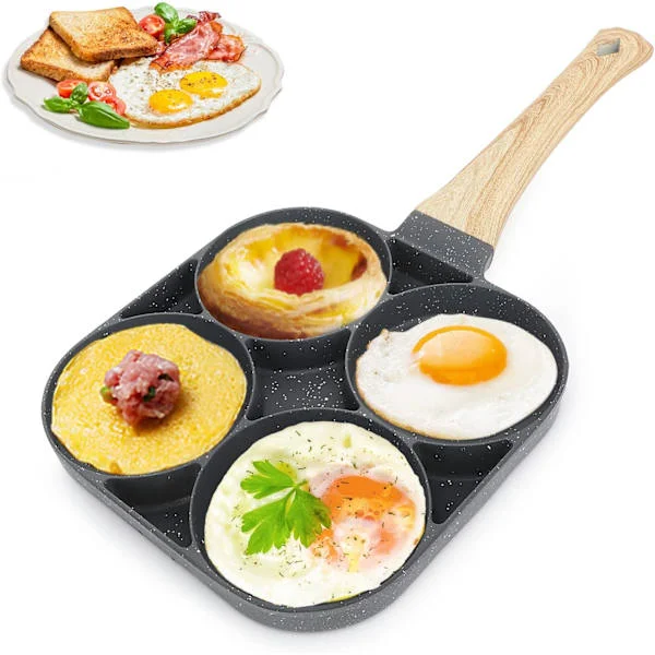 Pancake pan, egg, crepe, non-stick frying pan with 4 holes, for breakfast, steaks, pan for gas stove, induction