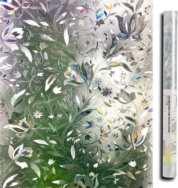 (45x200cm) 3D Vindusfilm Elektrostatisk Film Personvern Anti-UV Dekorativ Vindusfilm Anti-Innsyn Tulipaner Blomster P