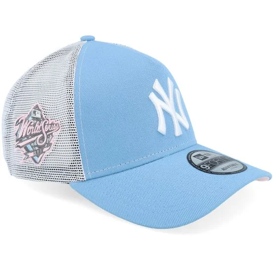 New Era Unisex MLB Trucker Cap New York Yankees Pink Cloud 9FORTY A-Frame Blau Weiß One Size Baumwolle Mesh