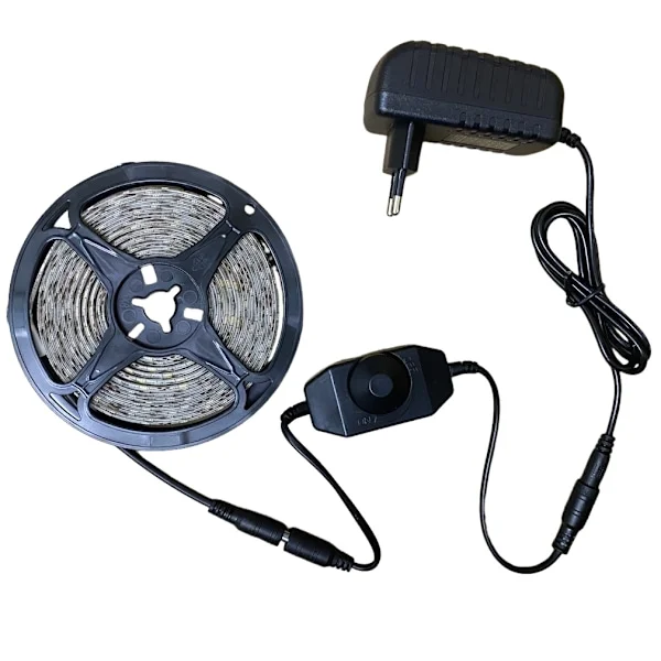 12V, 10m dimbar LED-slinga, varmvit 3000K 600 lysdioder, med dimmer, A