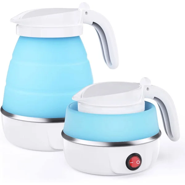 Foldable Electric Kettle, Mini Travel Kettle, Silicone Electric Kettle, Collapsible Kettle with Detachable Power Cord – Blue