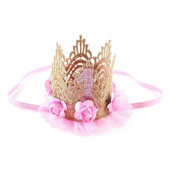 Barnekrone Rosa Blonde Mesh Hodeplagg for Første Bursdag Baby Jente 1. Bursdagshatt